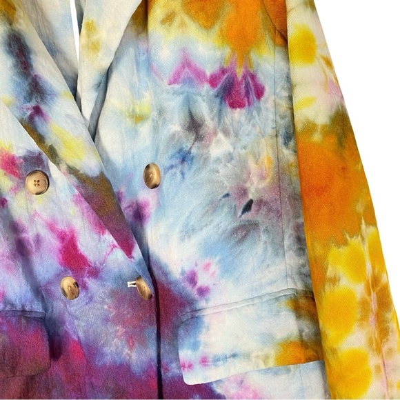 Handmade Ice Tie Dye Blazer Jacket Womens XXL Colorful Upcycled Double Breasted - Picture 4 of 12
